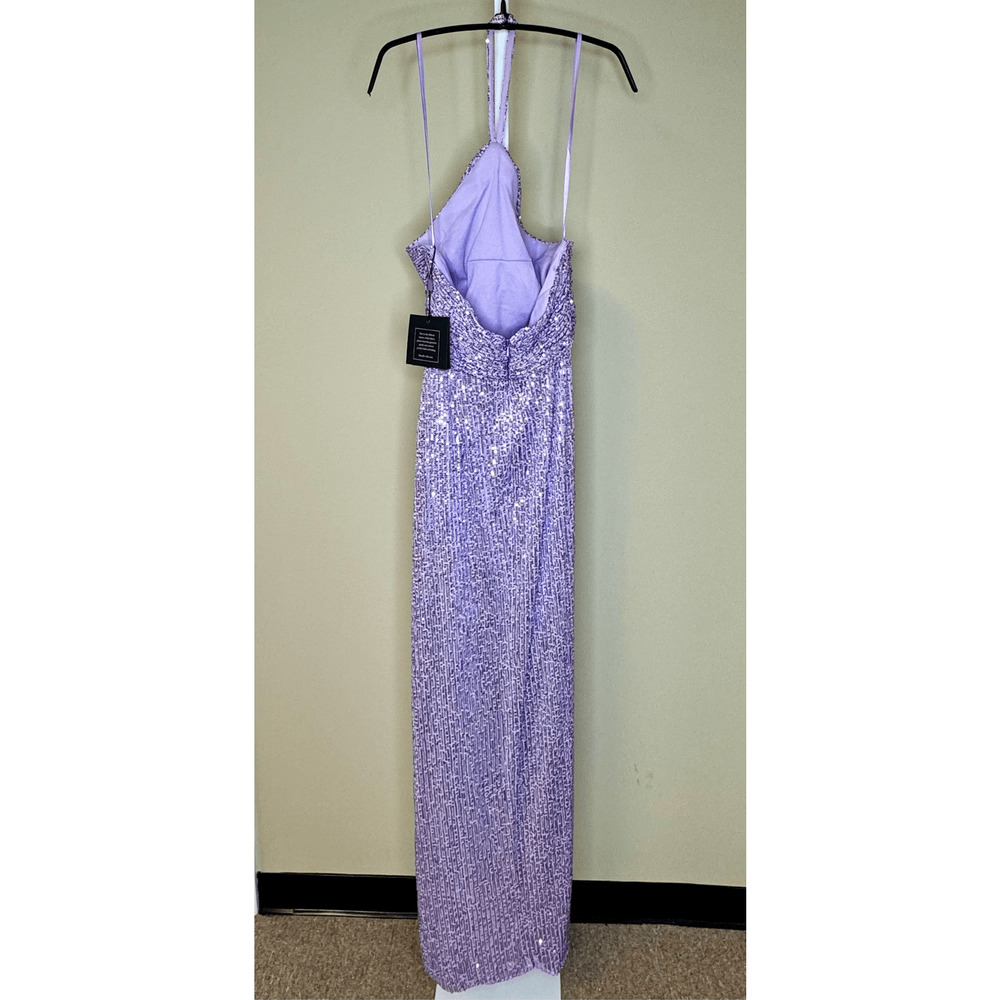 Mac Duggal NWT Sequin Halter Neck Bodycon Gown in Lilac Size 4 - Picture 6 of 7